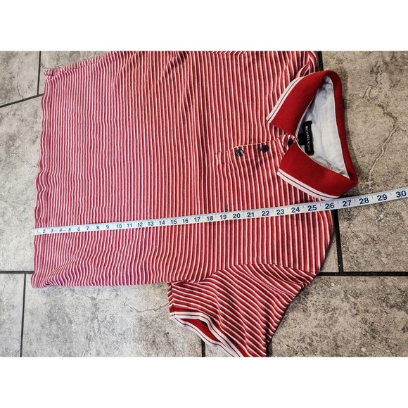 Michael Kors Men's Greenwich Striped Polo Shirt Crimson Size XL Embroidered - Picture 2 of 8